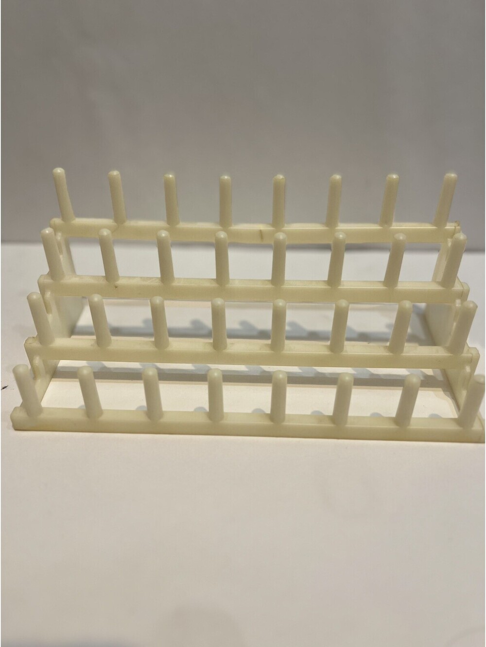 Vintage Plastic Peg Stand 3 Tier Sewing Thread Spool Rack Holder Off White Tray